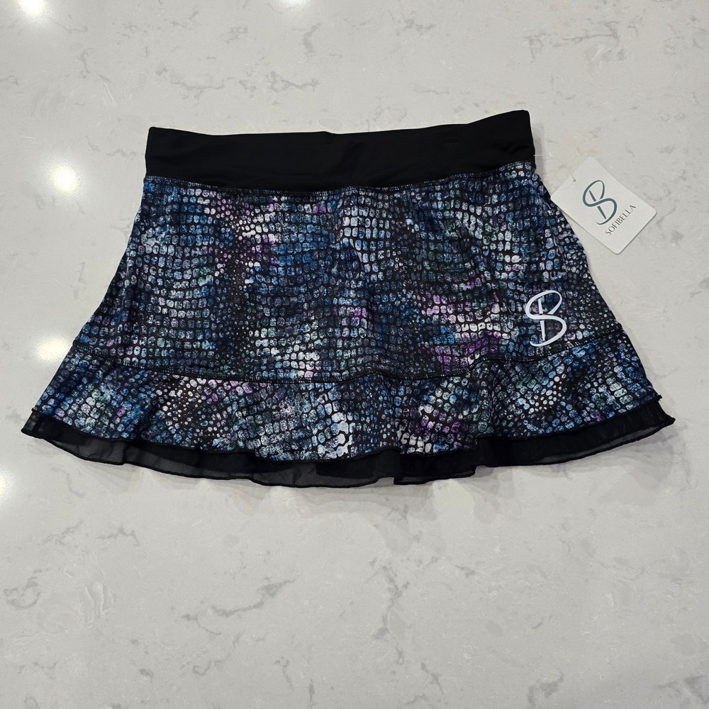 Sofibella Womens 13 Inch Athletic Skort Blue Purple Snakeskin Print Size L 7010